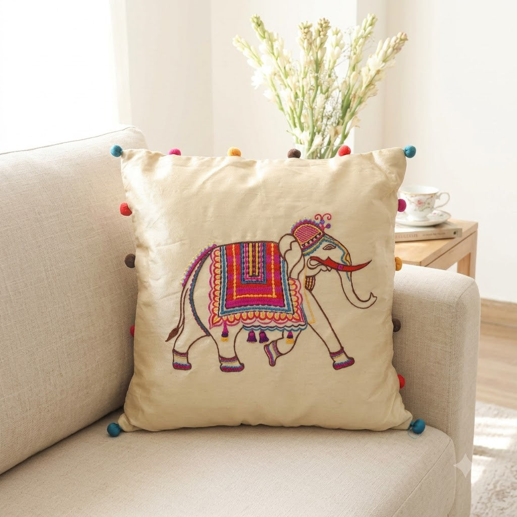 Elephant applique cushion cover - Decorative cushion cover - 16x16 inches