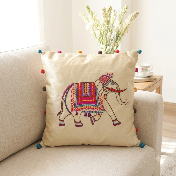 Elephant applique cushion cover - Decorative cushion cover - 16x16 inches