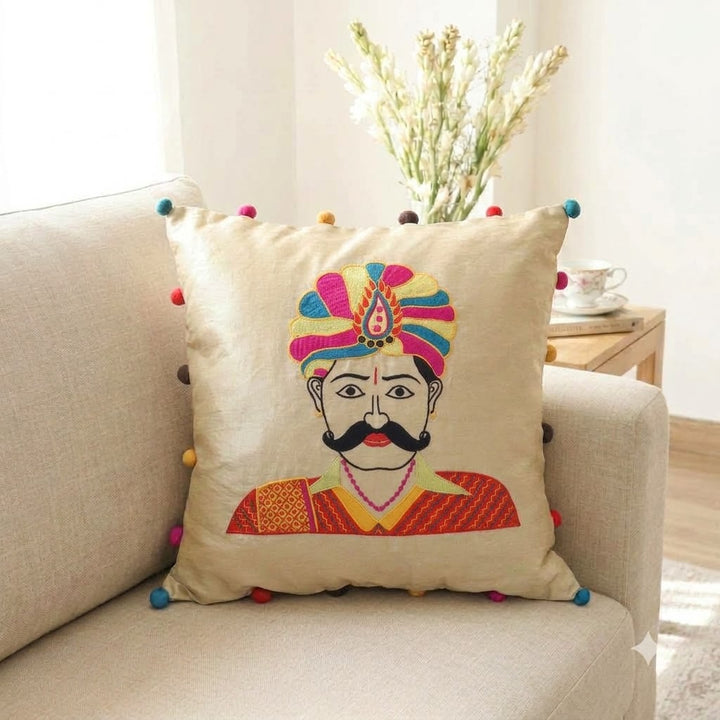 Rajasthani Man applique cushion cover - Decorative cushion cover - 16x16 inches