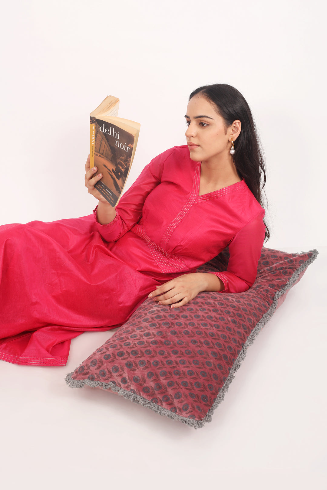 Extra Long lumbar block print velvet pillows - Dusty pink - 14 x 36 inches