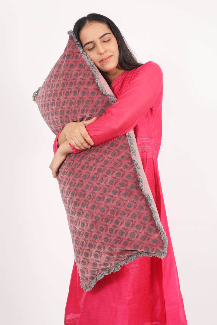 Extra Long lumbar block print velvet pillows - Dusty pink - 14 x 36 inches