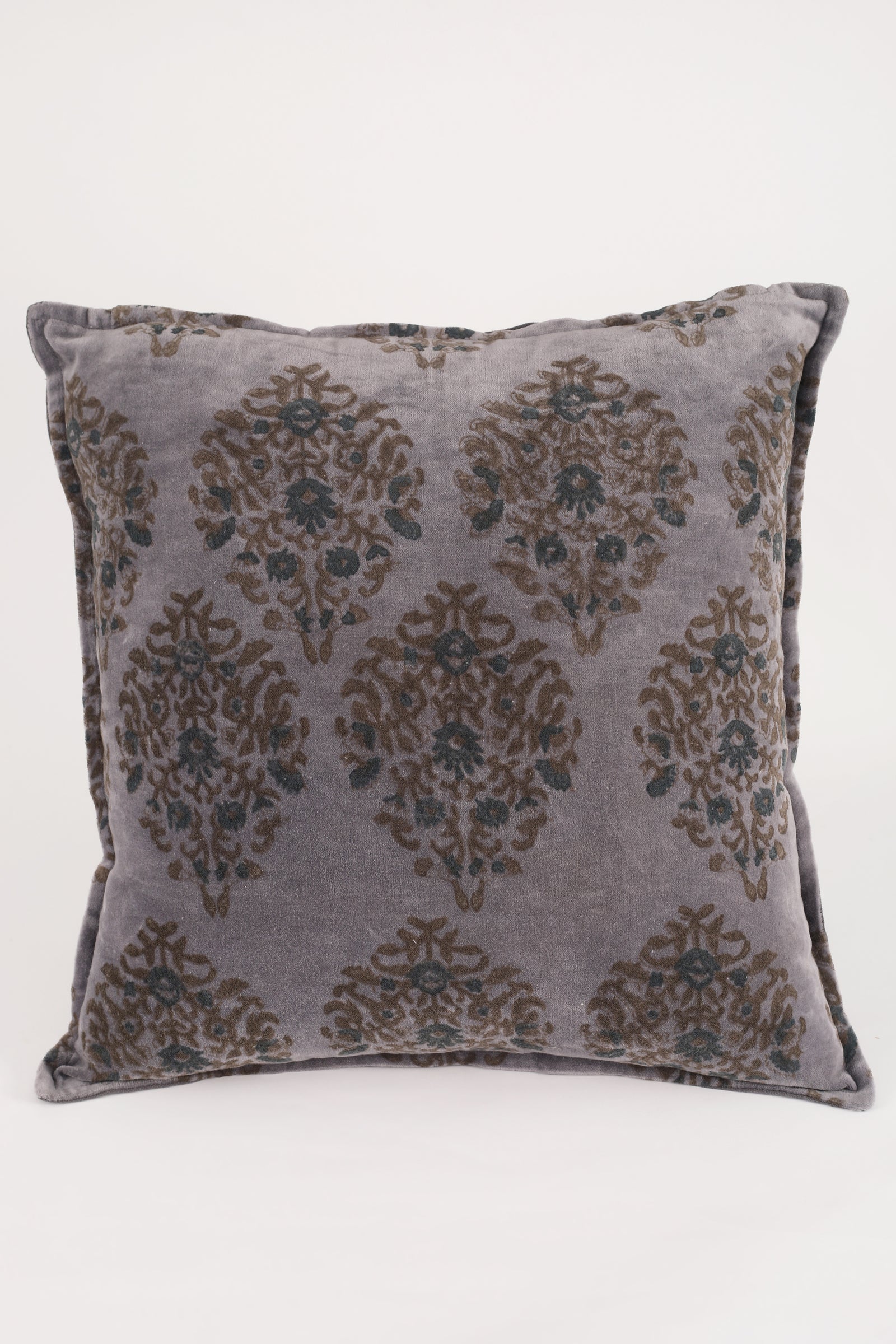 Block Print Velvet Cushion Cover - Lilac Haze - 16x16 Inches - back view