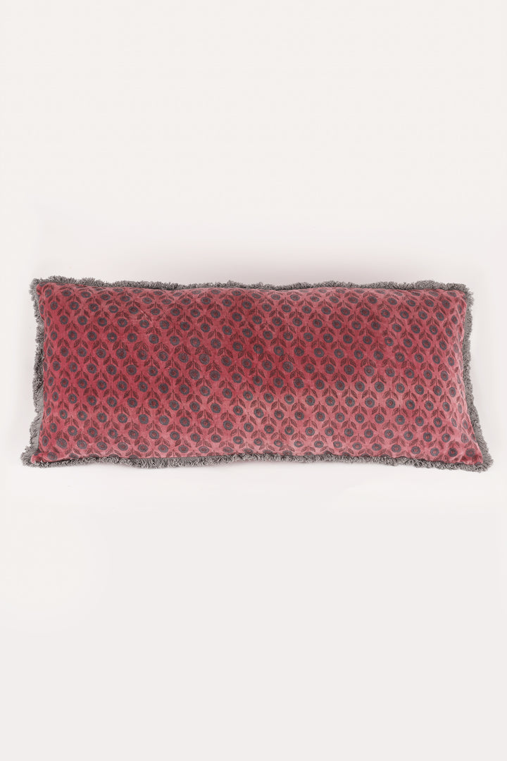 Extra Long lumbar block print velvet pillows - Dusty pink - 14 x 36 inches