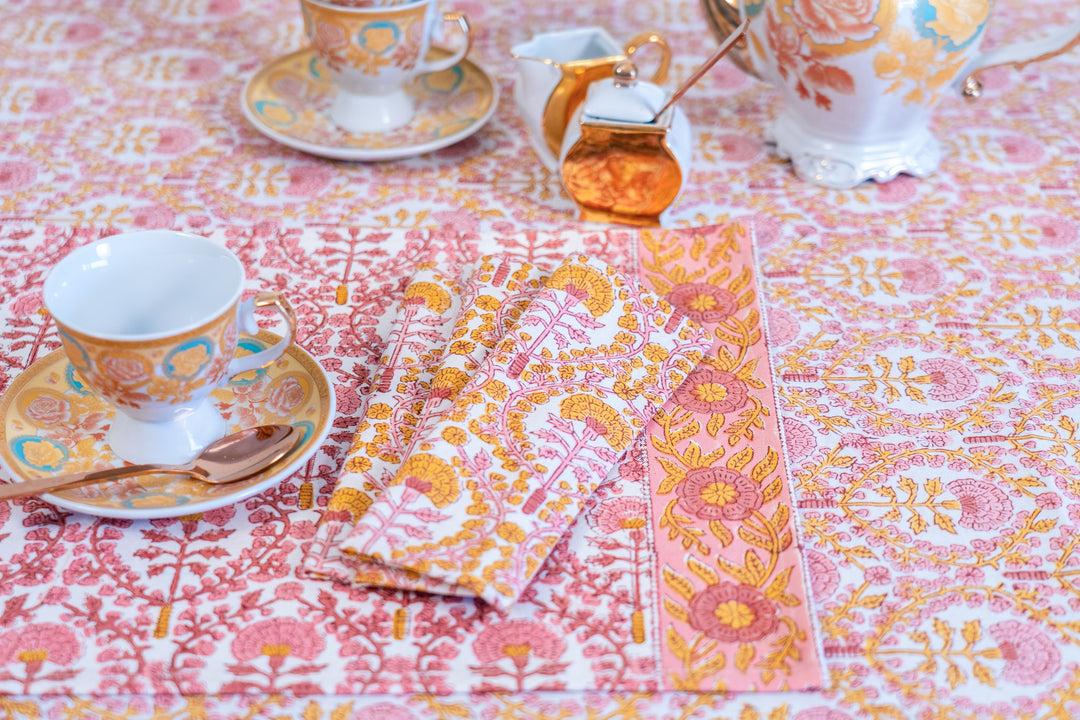 Golden Marigold placemats - Block print placemats - Table mats set of 6 - 13x19 inches