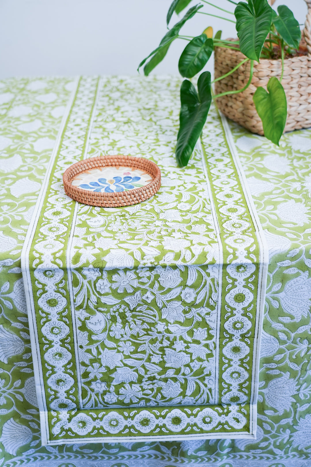 Citrus Grove runner - Block print table runner -  14x72 inches - Green