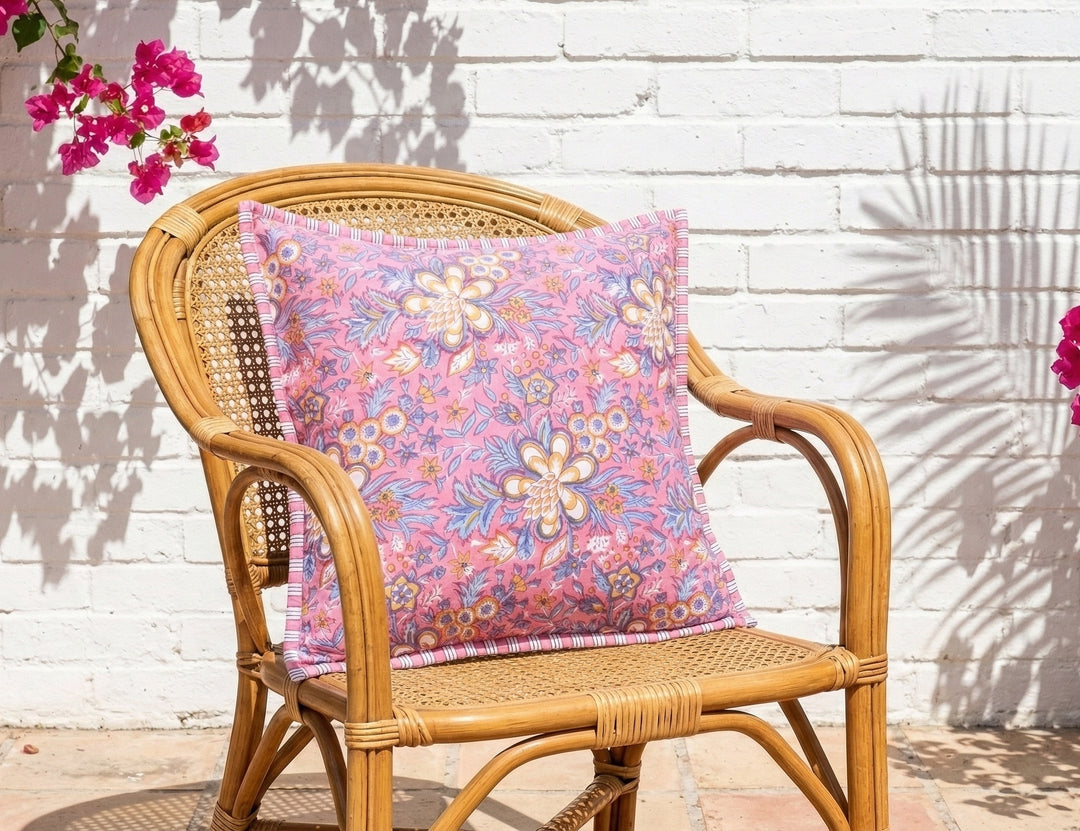 Dark Pink Floral Cushion Cover - Decorative Cushions by Kari by Kriti