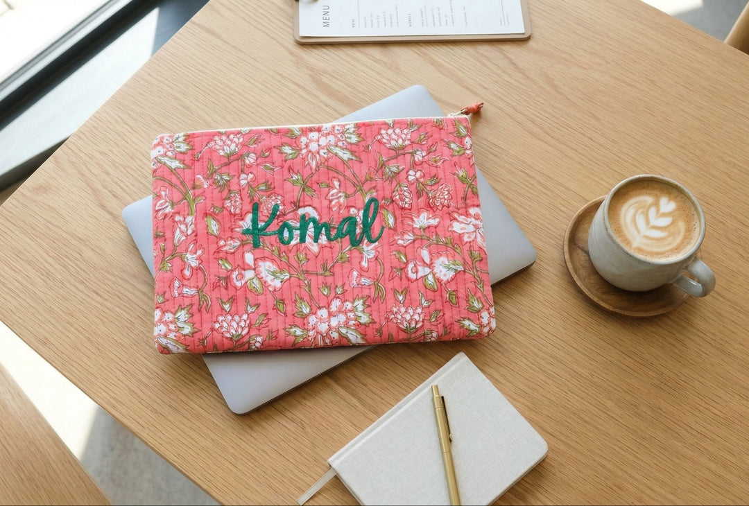 Personalized Block Print Laptop Sleeve - 13, 14 & 15 inch - Dark Pink