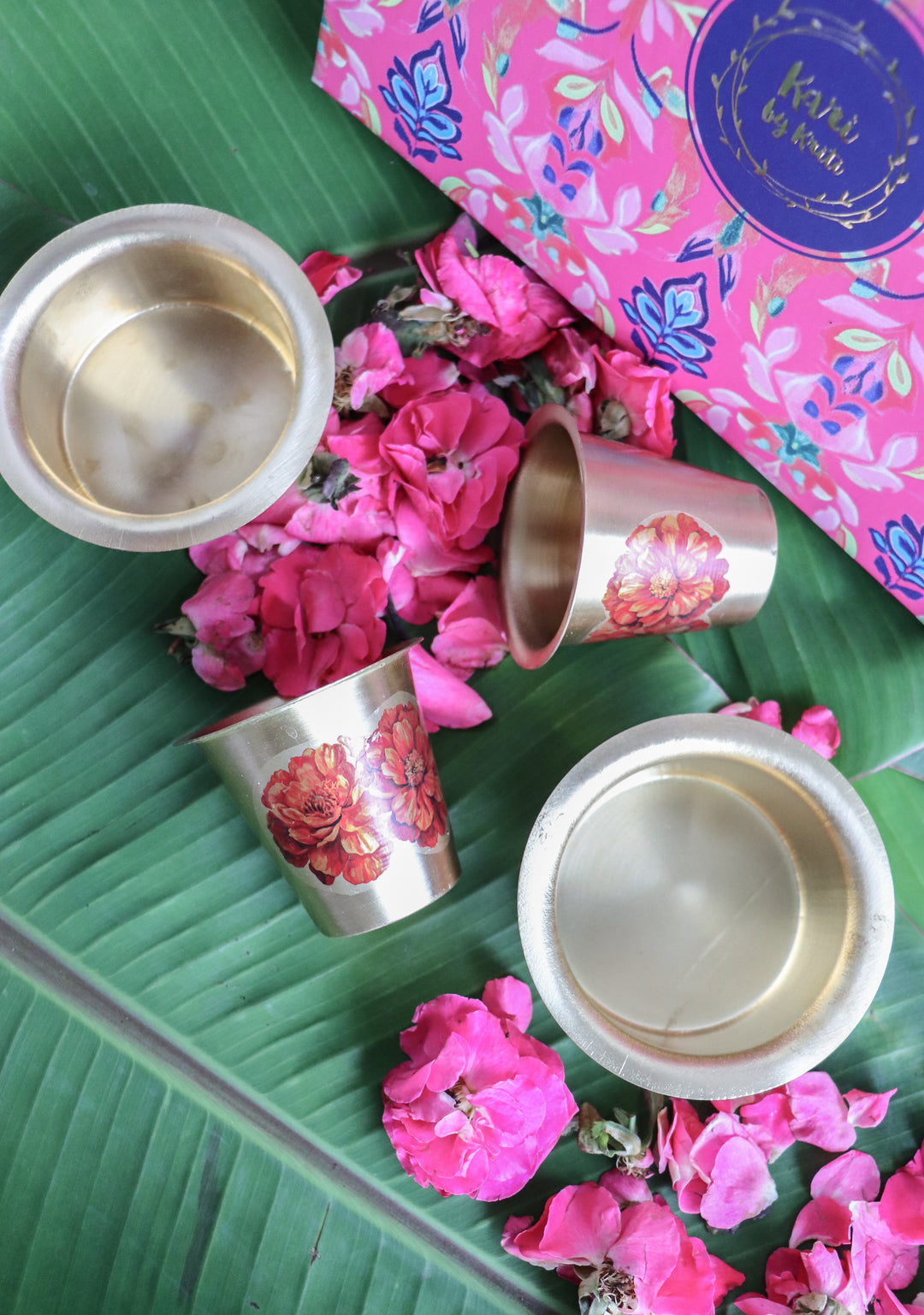 Marigold Dabara Coffee set - Set of 2 Brass filter coffee set - Handcrafted gift box