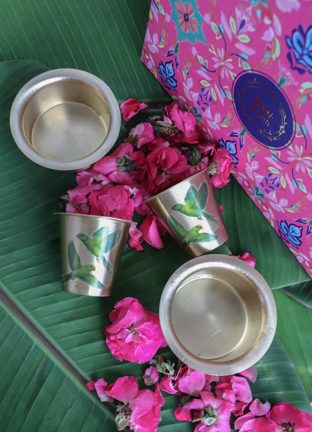 Parrot Dabara Coffee set - Set of 2 Brass filter coffee set - Handcrafted gift box