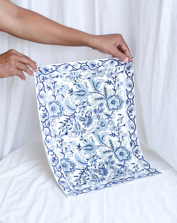 Blooming Meadow placemats - Block print placemats - Table mats set of 6 - 13x19 inches