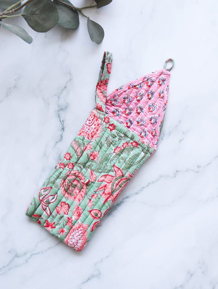 Quilted Sunglasses case - Spectacle cover - Green & Pink Floral