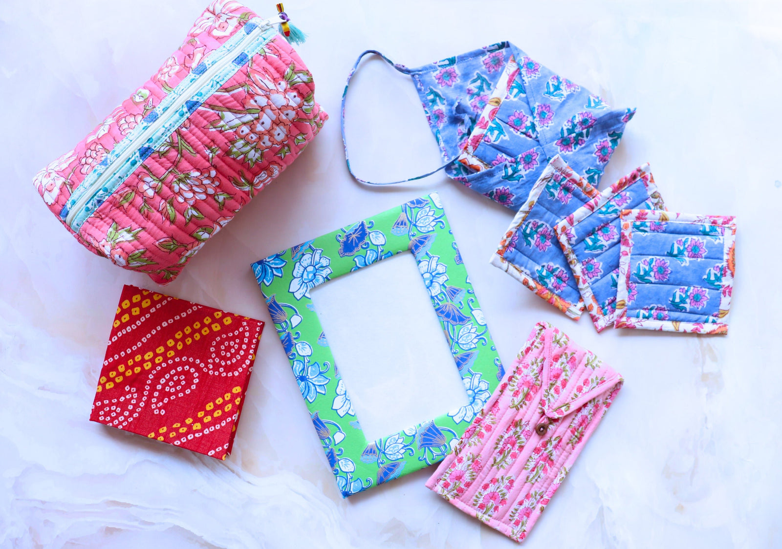 The Long Weekend gift set with handmade block print travel bags and pouches by Kari by Kriti
