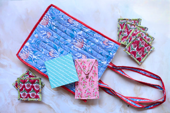 The Daily Carry gift set with handmade block print tote bag and pouch by Kari by Kriti
