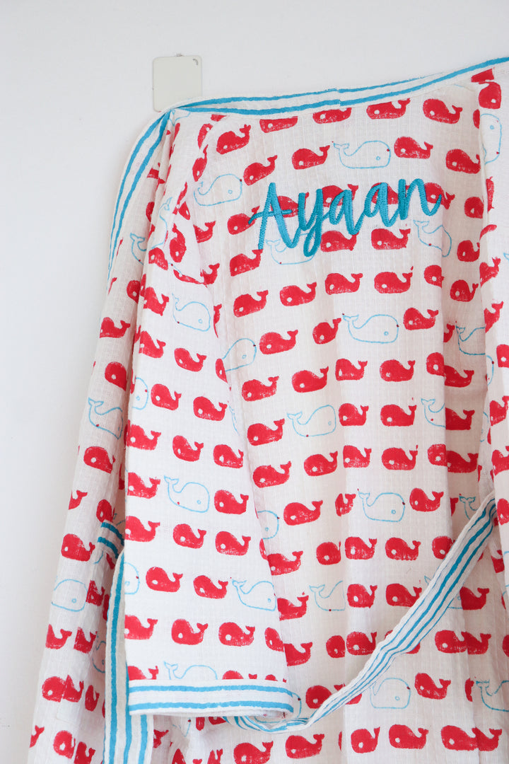 Personalized Bath robes for kids and toddlers - Whale of a Time Waffle Kids Robe