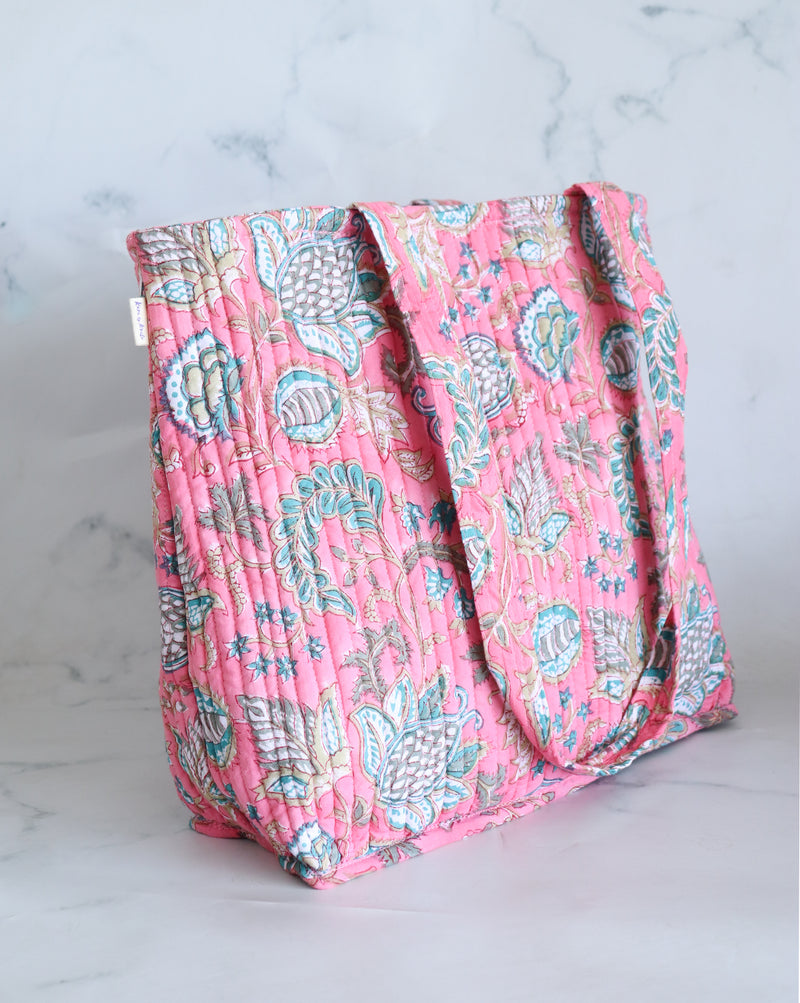 Block print tote bag - Boho quilted women&