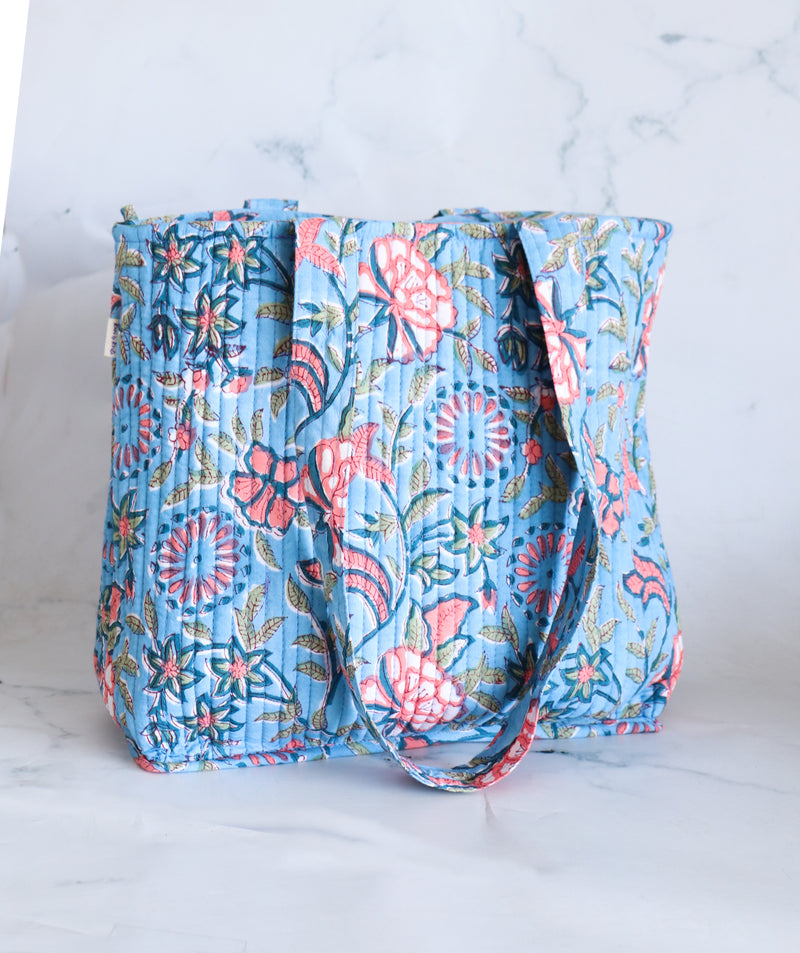 Block print tote bag - Boho quilted women&