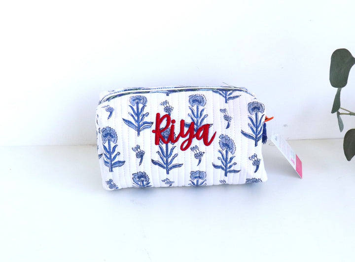 Personalized Medium Block Print Makeup Bag - Custom Name