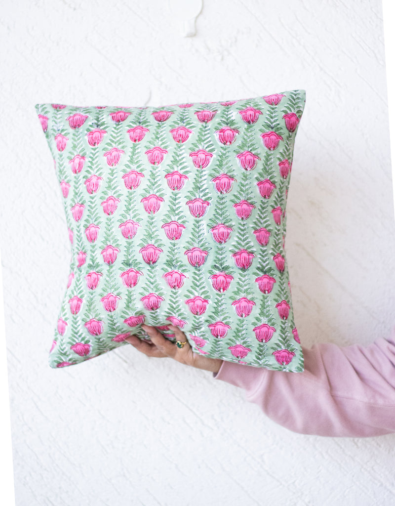 Block print decorative cushion covers - 18x18 inches - Green floral cushion covers