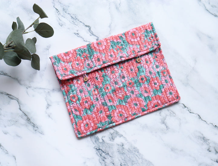 Block print iPad sleeves - Tablet sleeve cover - Peach floral