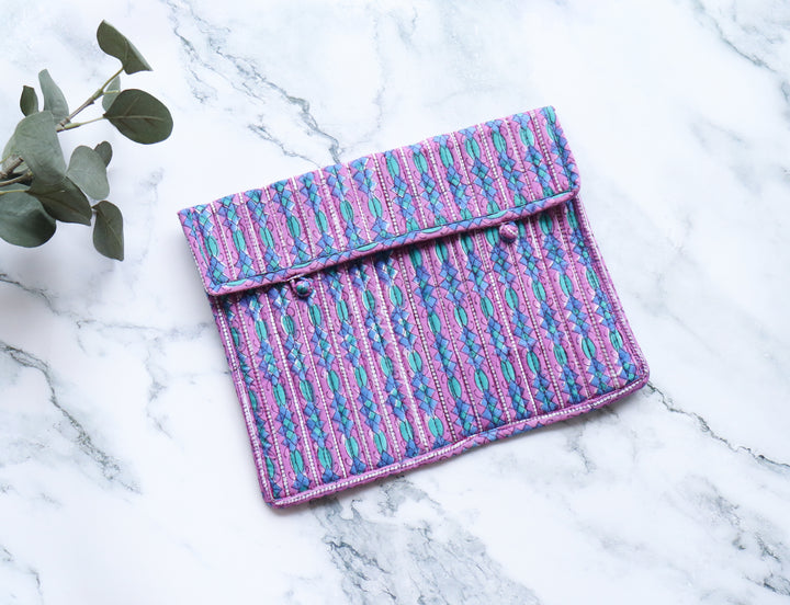 Block print iPad sleeves - Tablet sleeve cover - Purple ditsy