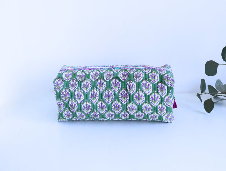 Green booti block print Dyson Airwrap organizer bag, handmade cotton by Kari by Kriti
