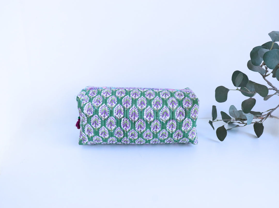 Green booti block print Dyson Airwrap organizer bag, handmade cotton by Kari by Kriti
