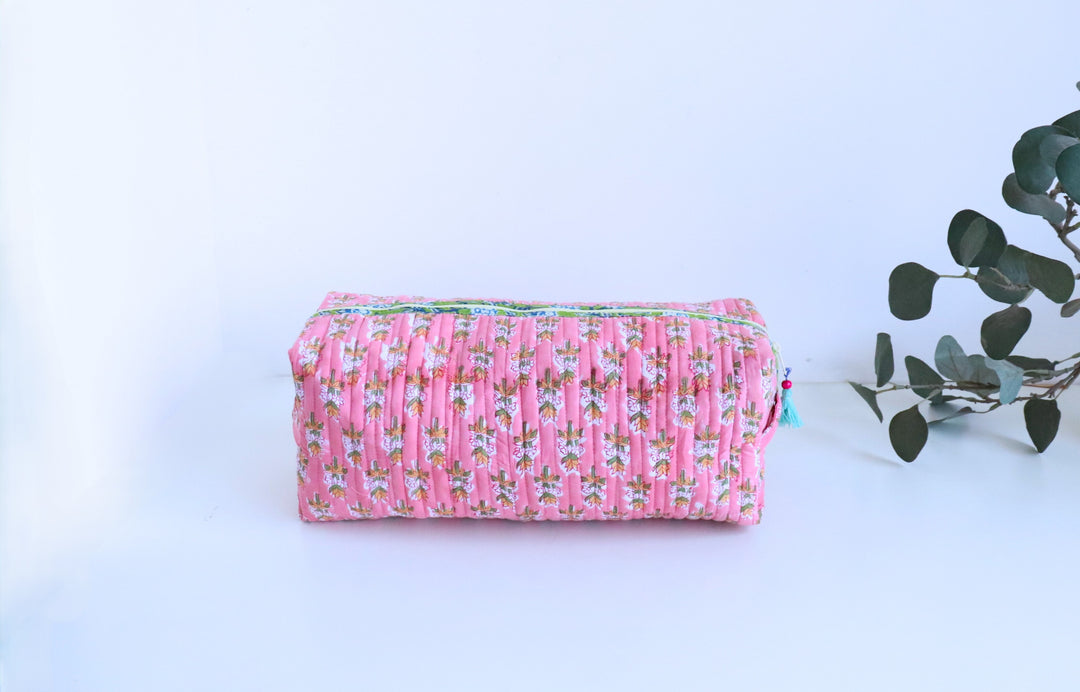 Light pink booti block print Dyson Airwrap organizer bag, handmade cotton by Kari by Kriti
