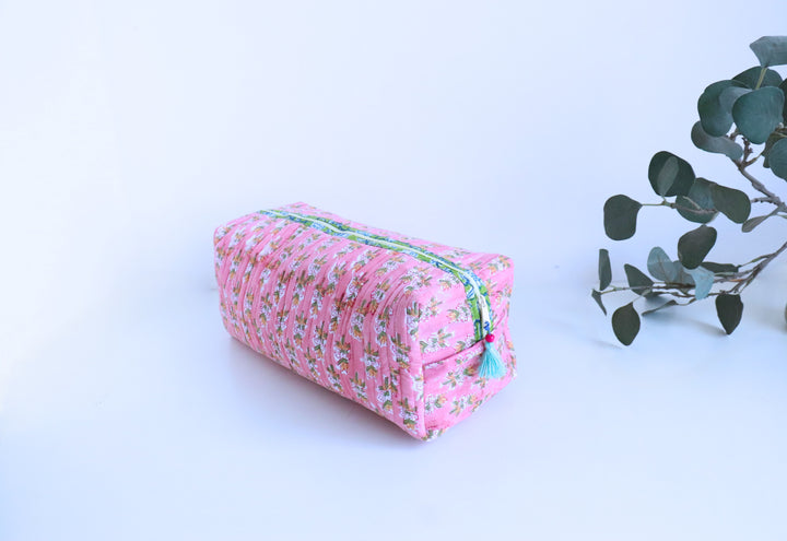 Light pink booti block print Dyson Airwrap organizer bag, handmade cotton by Kari by Kriti
