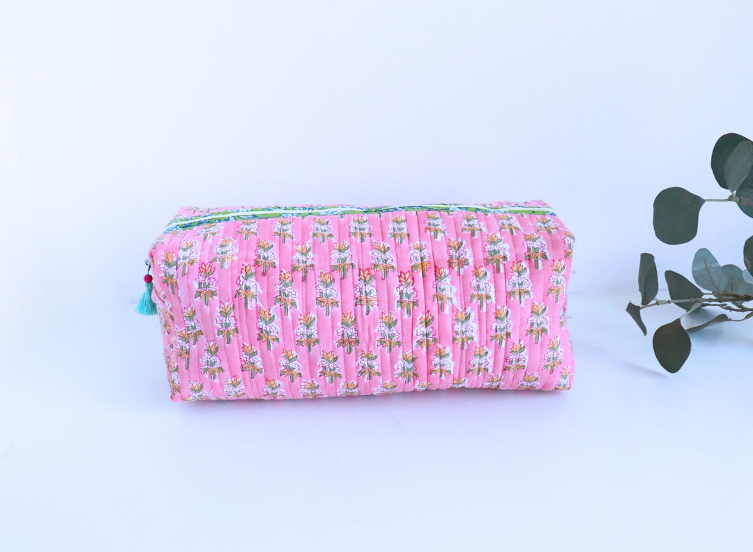 Light pink booti block print Dyson Airwrap organizer bag, handmade cotton by Kari by Kriti
