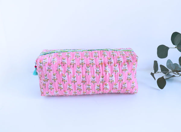 Light pink booti block print Dyson Airwrap organizer bag, handmade cotton by Kari by Kriti
