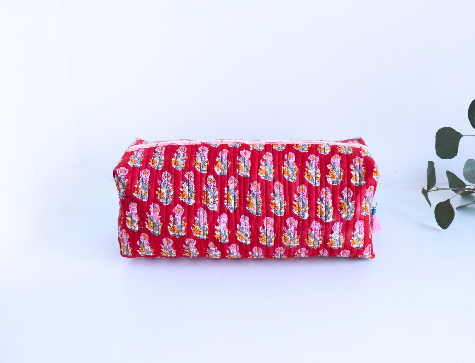 Red floral booti block print Dyson Airwrap organizer bag, handmade cotton by Kari by Kriti
