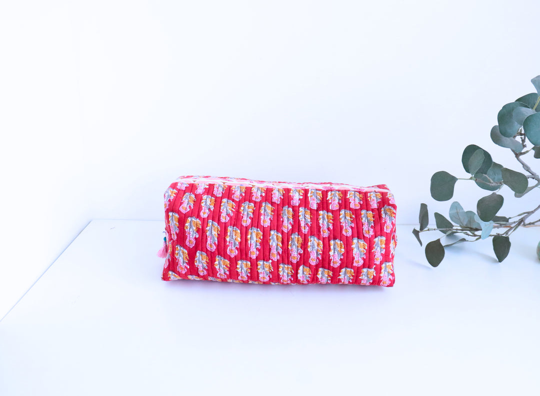 Red floral booti block print Dyson Airwrap organizer bag, handmade cotton by Kari by Kriti
