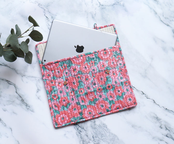 Block print iPad sleeves - Tablet sleeve cover - Peach floral