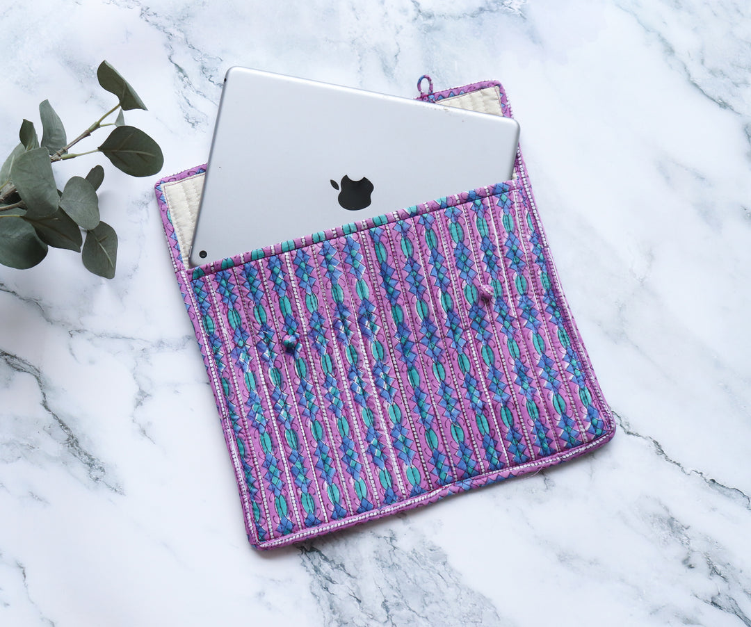 Block print iPad sleeves - Tablet sleeve cover - Purple ditsy