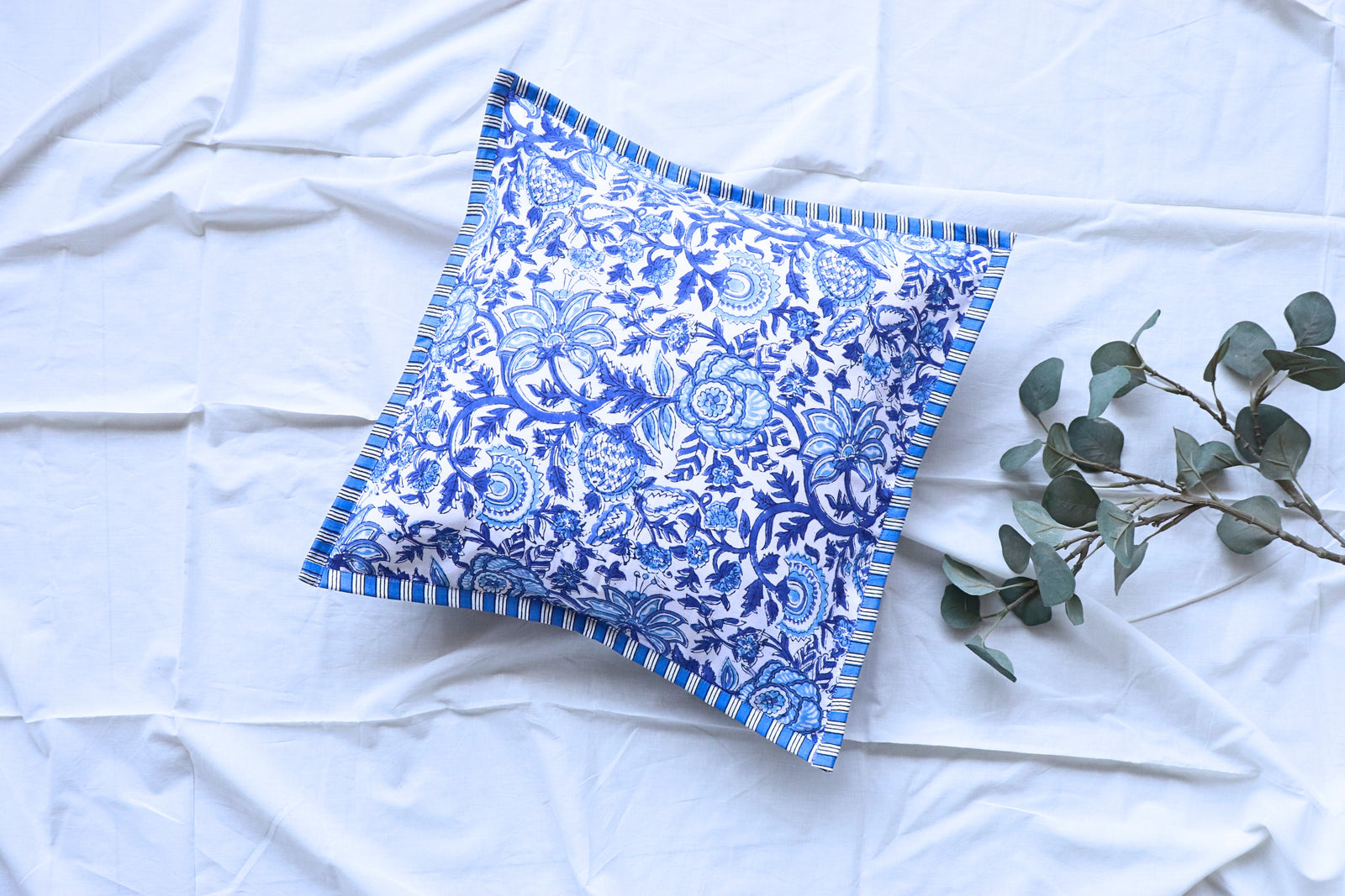 Blue Floral cushion cover - back view