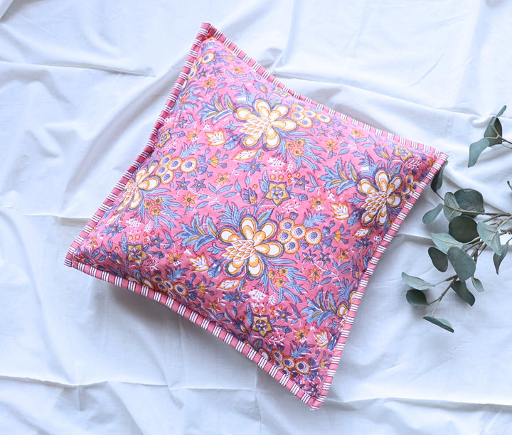 Dark Pink Floral Cushion Cover - back view