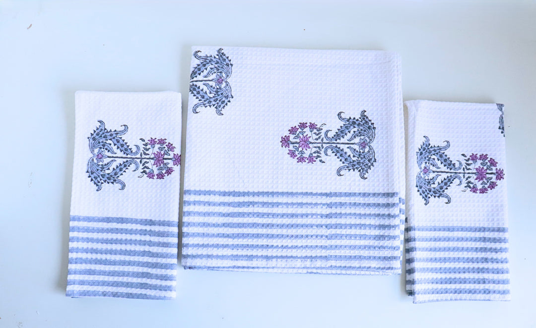 Lilac Floral Boota Towel Gift Set in Gift Box