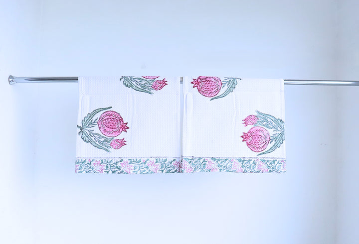 Pink Pomegranate Block Print Hand Towels - Set of 2