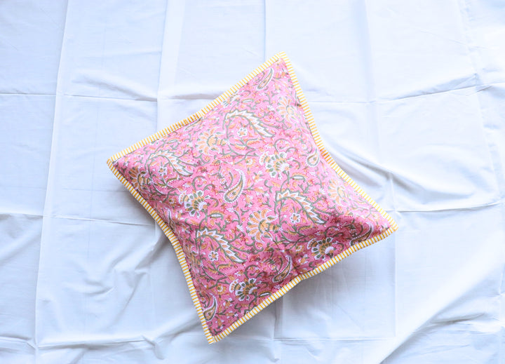 Light Peach Floral Cushion Cover - Hand block print - back view