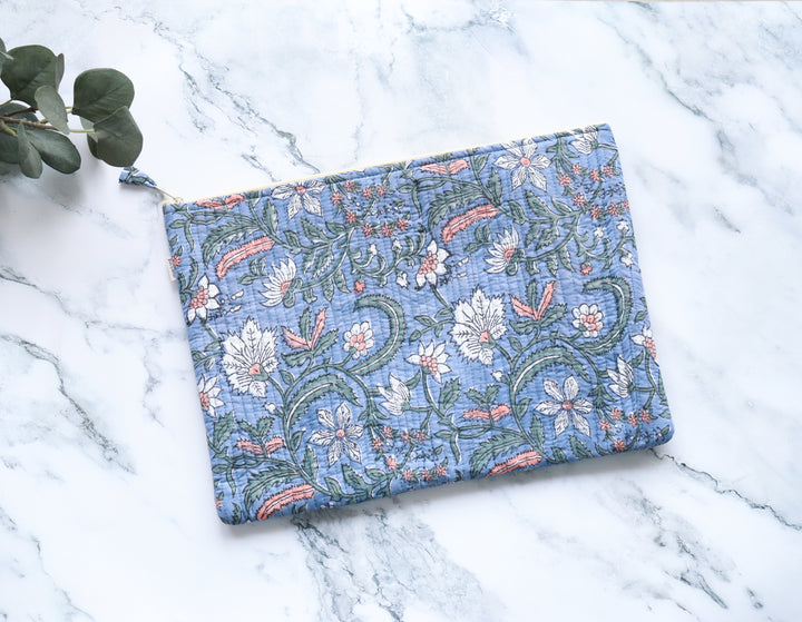 Pre- order Block print Laptop sleeves - Laptop cover - Blue floral - 13 inch, 14 inch & 15 inch