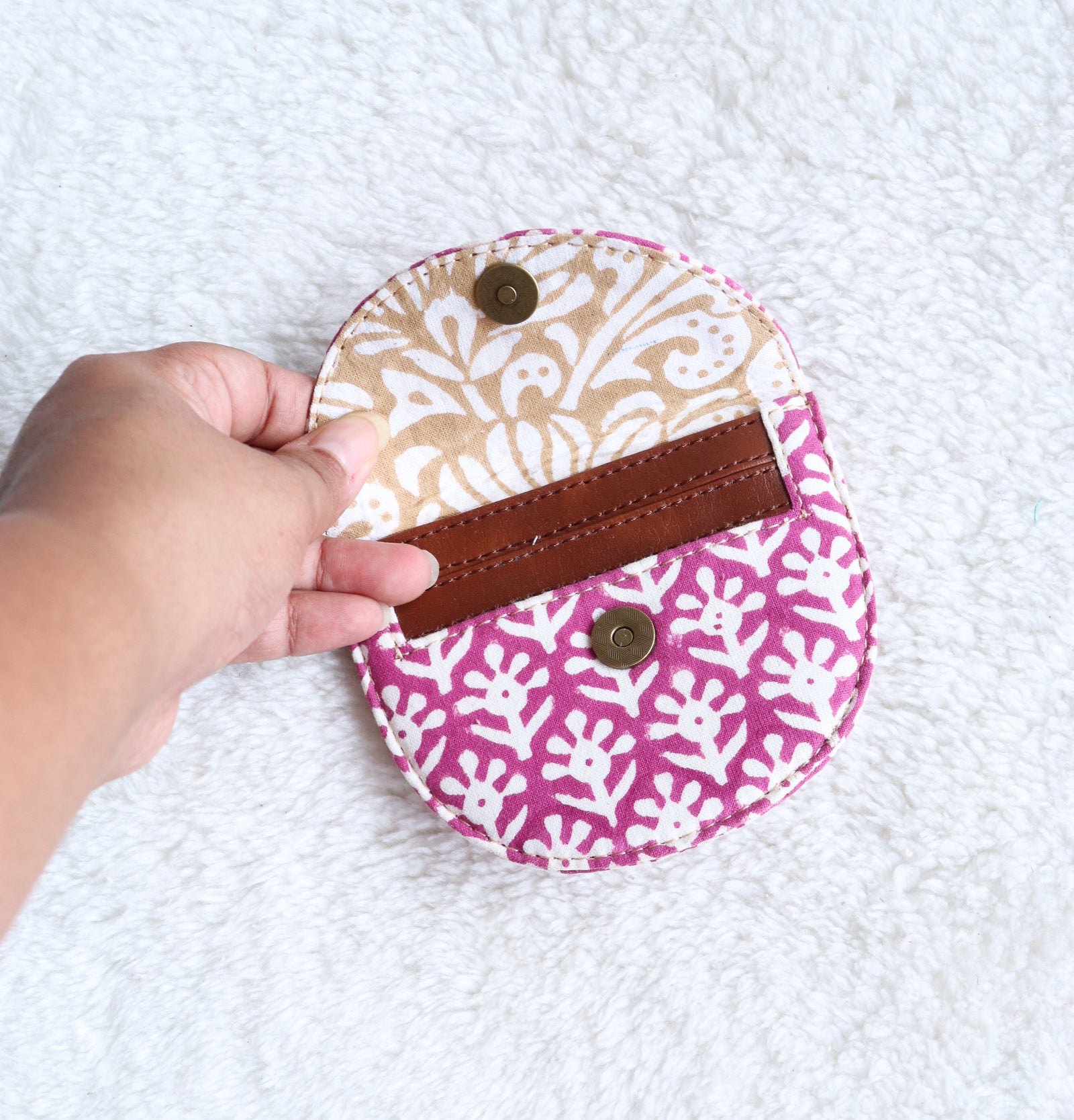 Juhi block print card and coin wallet, mini purse for women by Kari by Kriti

