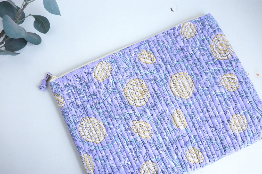 Block Print Laptop Sleeve - Light Purple Floral - 13, 14 &amp; 15 Inch