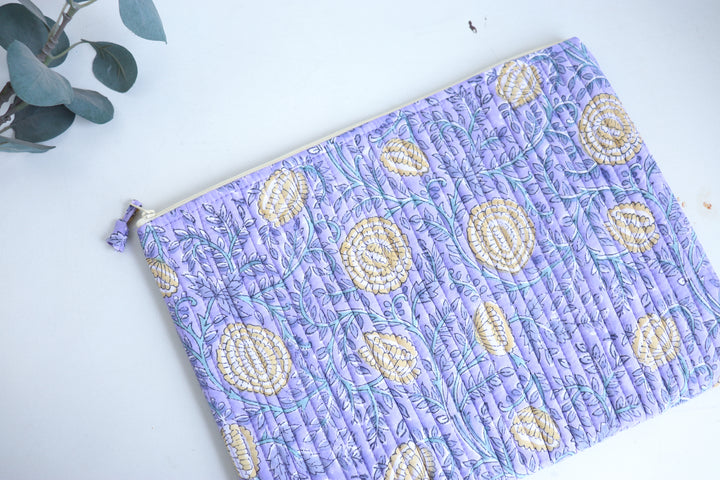Block Print Laptop Sleeve - Light Purple Floral - 13, 14 &amp; 15 Inch