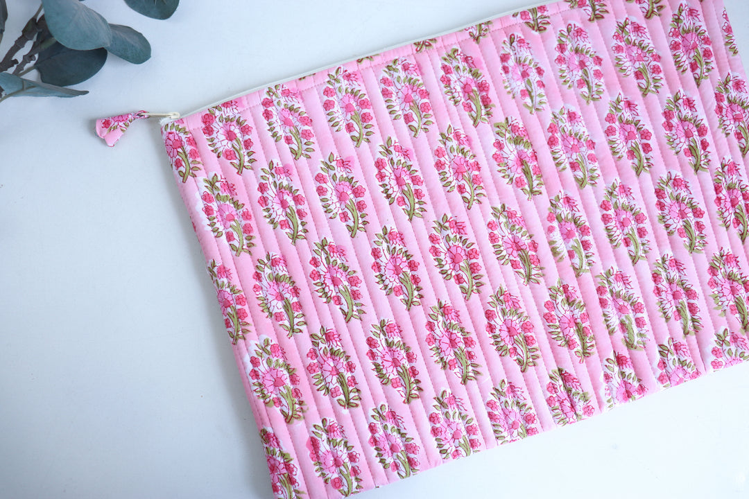Block Print Laptop Sleeve - Light Pink Booti - 13, 14 &amp; 15 Inch