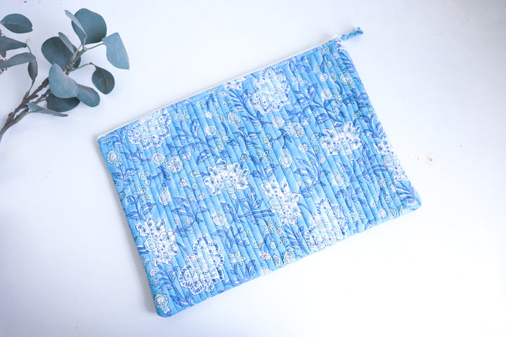 Block Print Laptop Sleeve - Light Blue Floral - 13, 14 &amp; 15 Inch