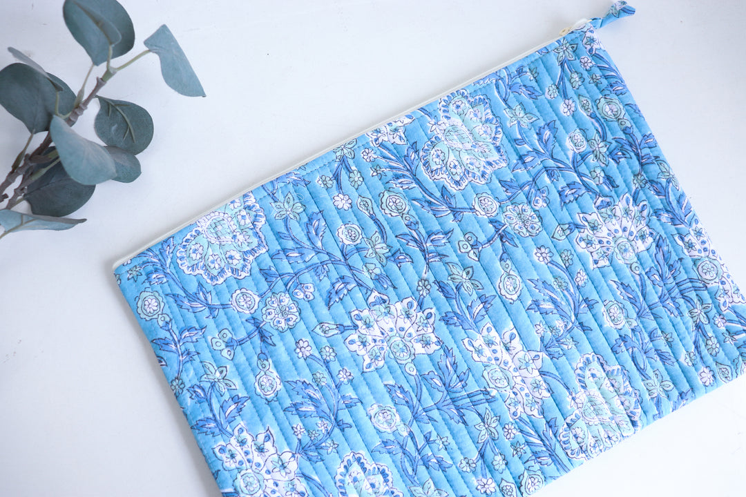 Block Print Laptop Sleeve - Light Blue Floral - 13, 14 &amp; 15 Inch