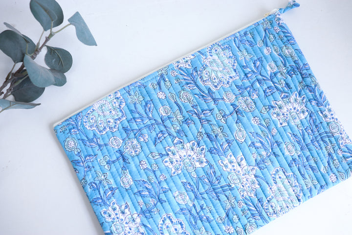 Block Print Laptop Sleeve - Light Blue Floral - 13, 14 &amp; 15 Inch