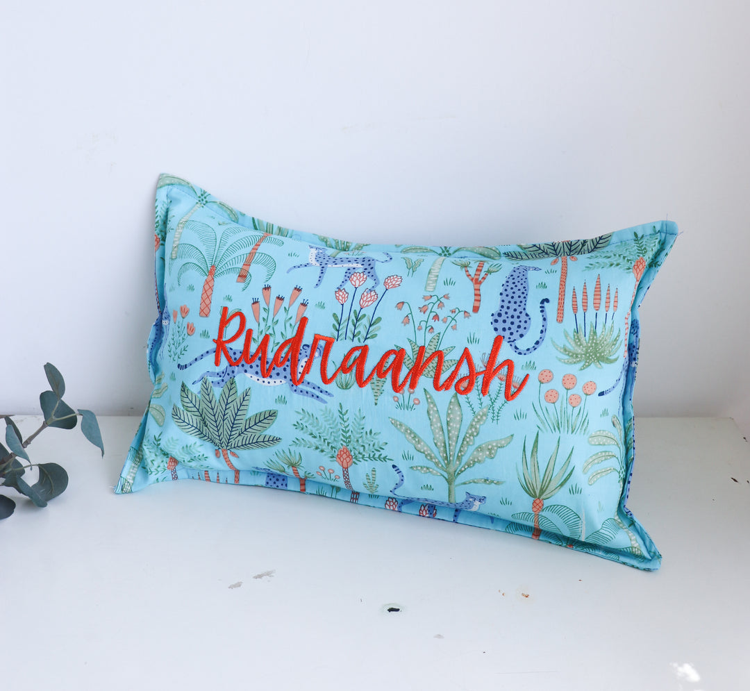 Personalized Kids Name Pillow Cover - Jungle Safari - 12x20 Inches