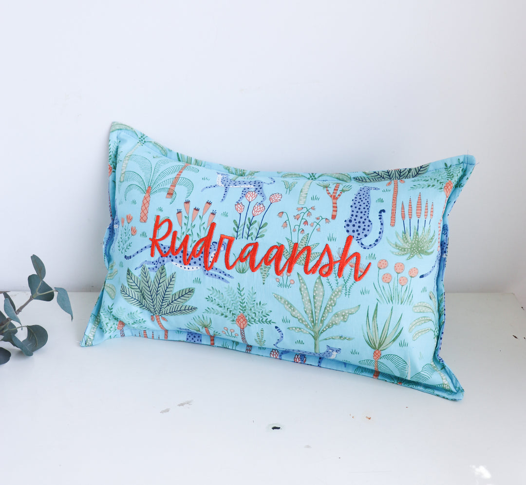 Personalized Kids Name Pillow Cover - Jungle Safari - 12x20 Inches