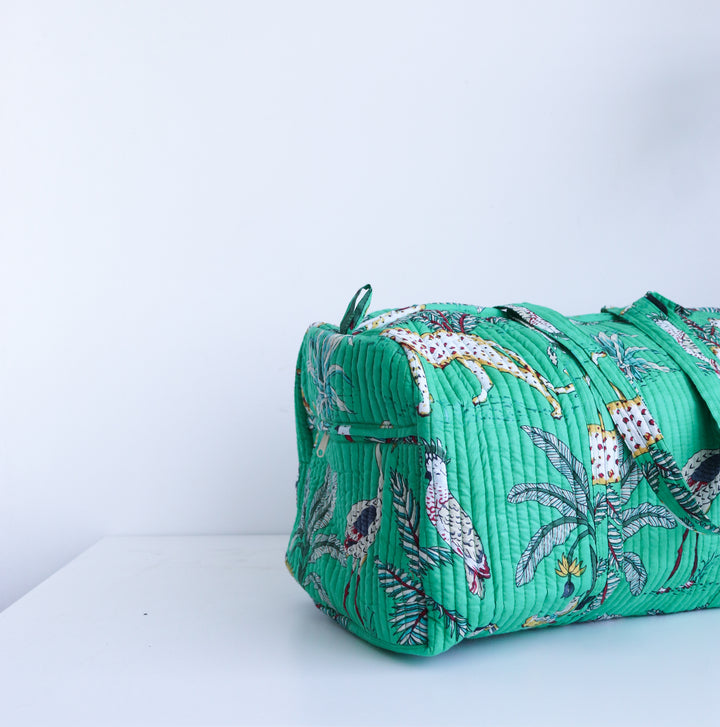 Dark Green Safari print weekender bag - Boho quilted bags - Overnight duffle bags